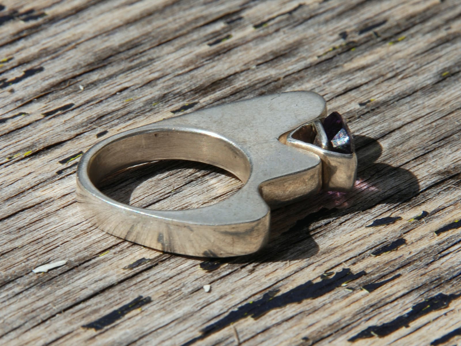 Bague En Argent Plaqué 925 Avec Améthyste Naturelle - Taille 60, Style Vintage Solitaire, Parfait état