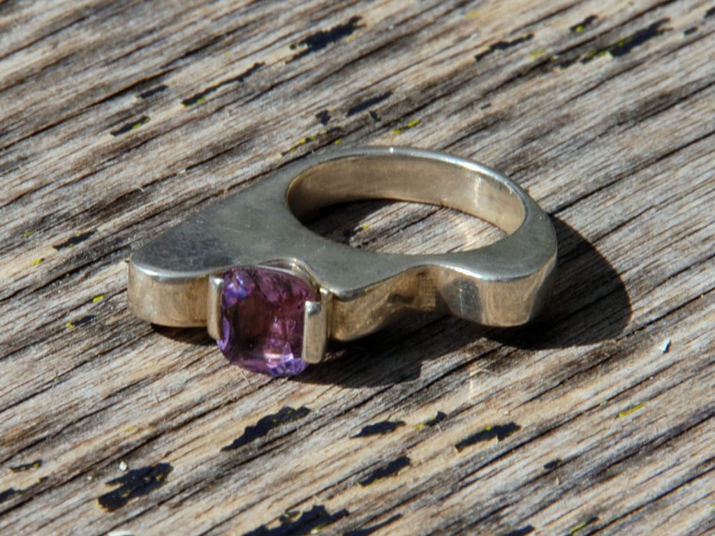 Bague En Argent Massif 925 Avec Améthyste Naturelle - Forme Goutte, Taille 59, 12 Grammes - Neuf Sans Emballage