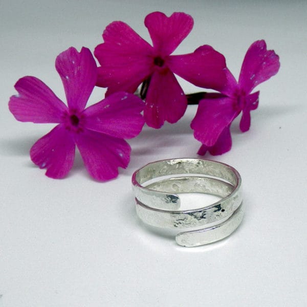 Bague ajustable en argent massif 925 fusion, réticulée, bandeau