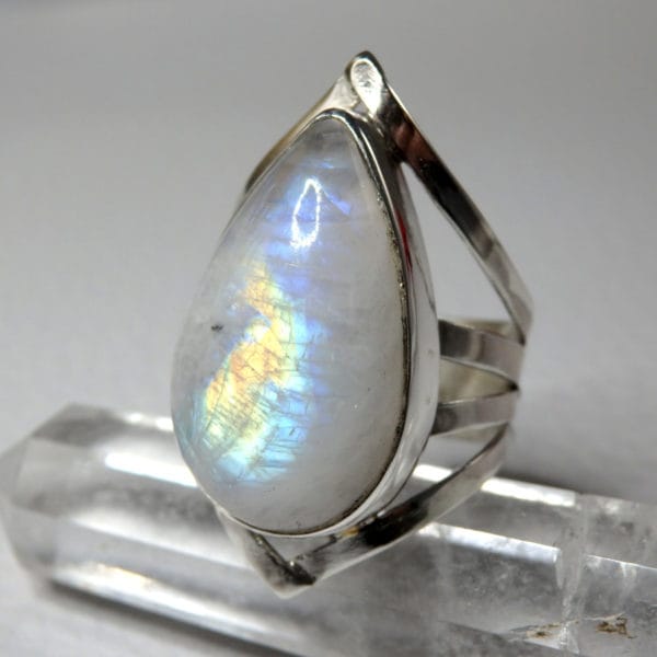 Bague Goutte Labradorite blanche Taille 56 argent massif