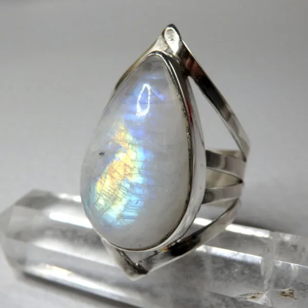 Bague Goutte Labradorite blanche Taille 56 argent massif