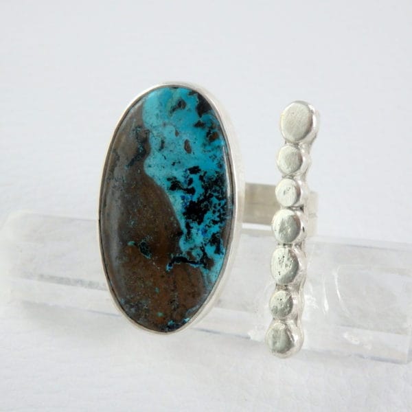 Bague imposante Shattuckite bleue turquoise Argent massif
