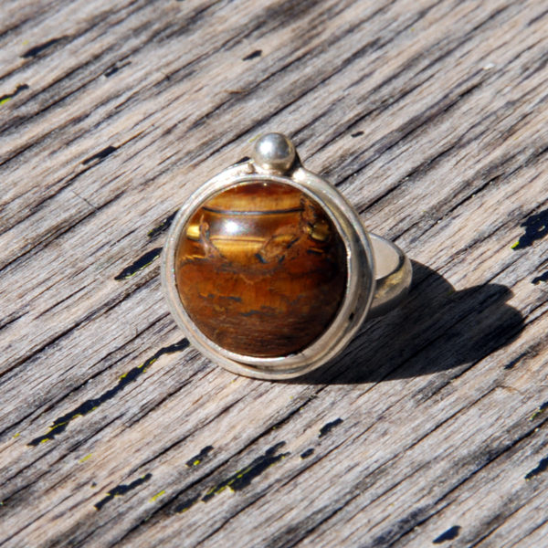 Bague ronde Oeil de Tigre ajustable