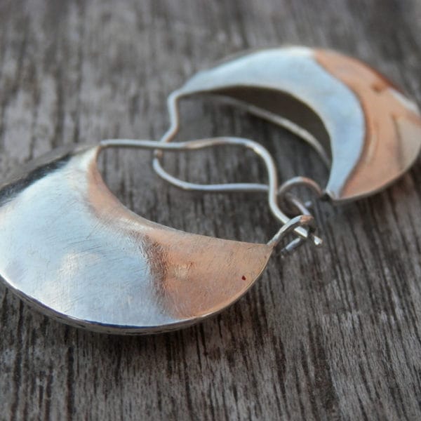 Boucles d'oreilles en argent massif, demi-lune bombées