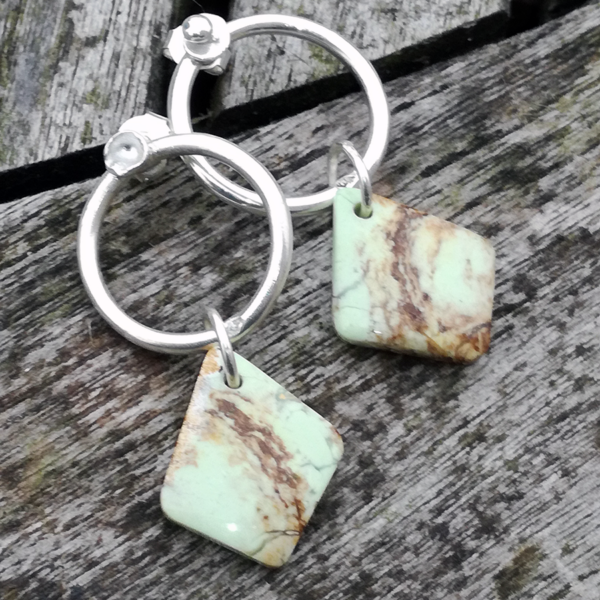 Boucles d'oreilles cercles argent et turquoise vert jaune