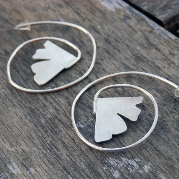 Boucles d'Oreilles Créoles Spirales Argent 925 feuille de Ginko