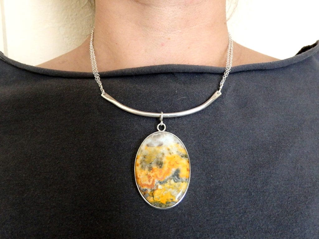Collier Fait Main En Argent Sterling 925 Avec Pierre De Jaspe Multicolore - Longueur 21 Pouces (53 Cm) - Neuf