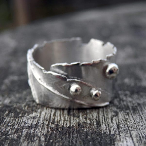 Bague ajustable anneau design, argent massif