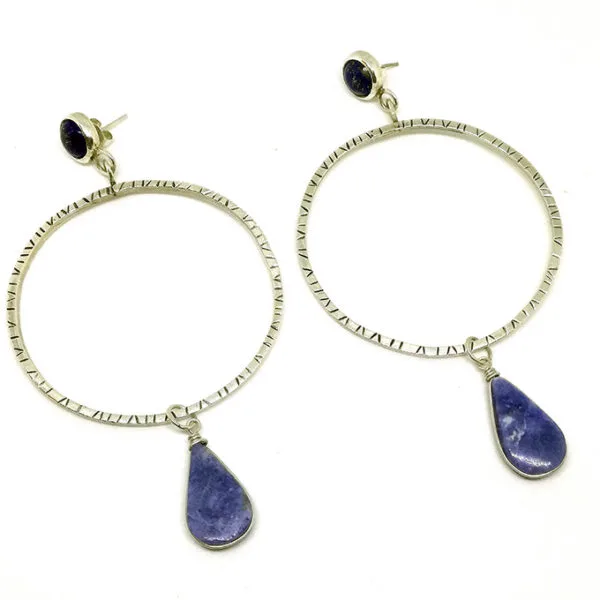 Longues Boucles d'oreilles Lapiz Lazuli, Argent 925, Pierres naturelles bleue