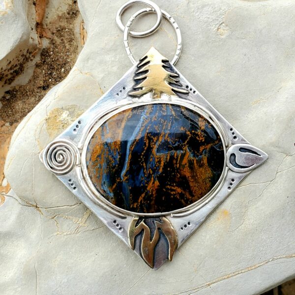 Pendentif Pietersite des 4 elements en argent