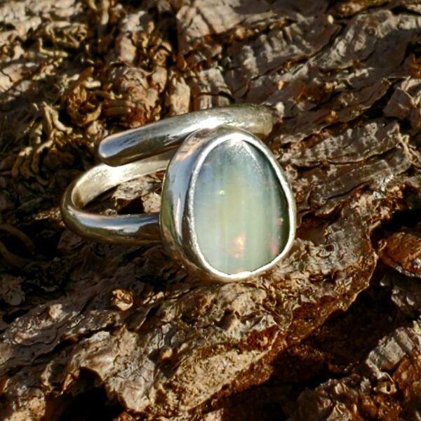Bague Opale naturelle ajustable argent