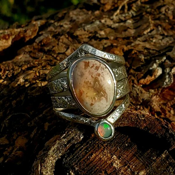 Bague desing opale de feu argent massif