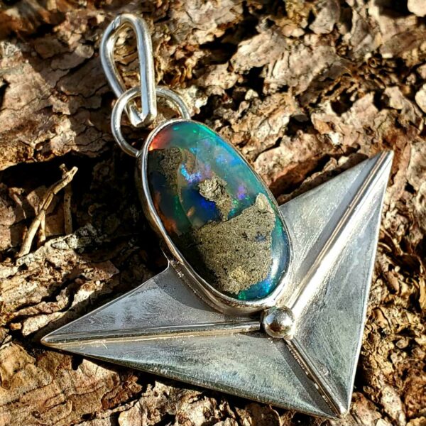 Pendentif opale verte argent massif