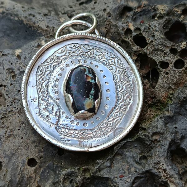 Pendentif Ourobouros Argent et Opale noire