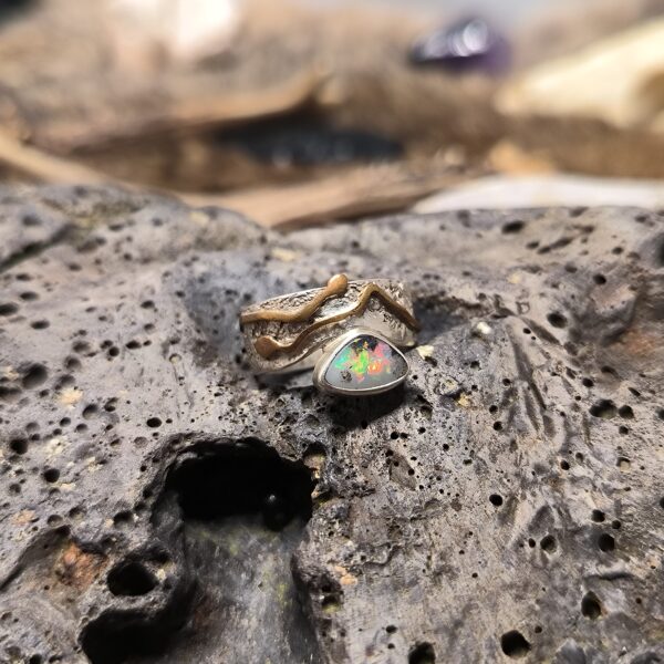 Bague Argent & Laiton Opale du Honduras – Taille 56