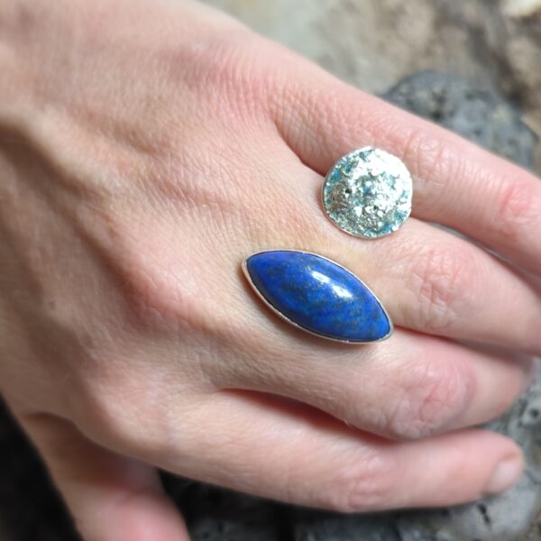Bague Ouverte ajustable en Argent & Lapis Lazuli