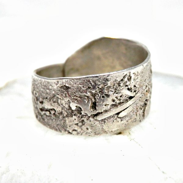 Bague ajustable en argent massif 925 fusion, réticulée, bandeau