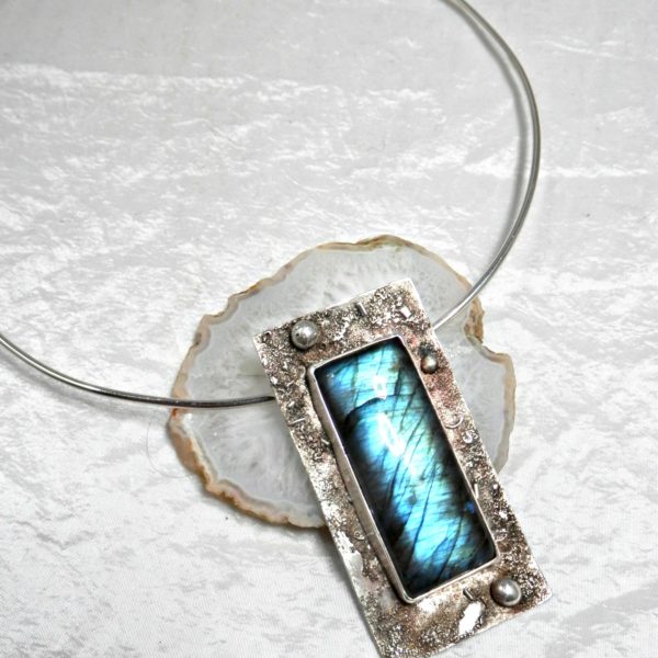 Collier pendentif Labradorite comtemporain Argent