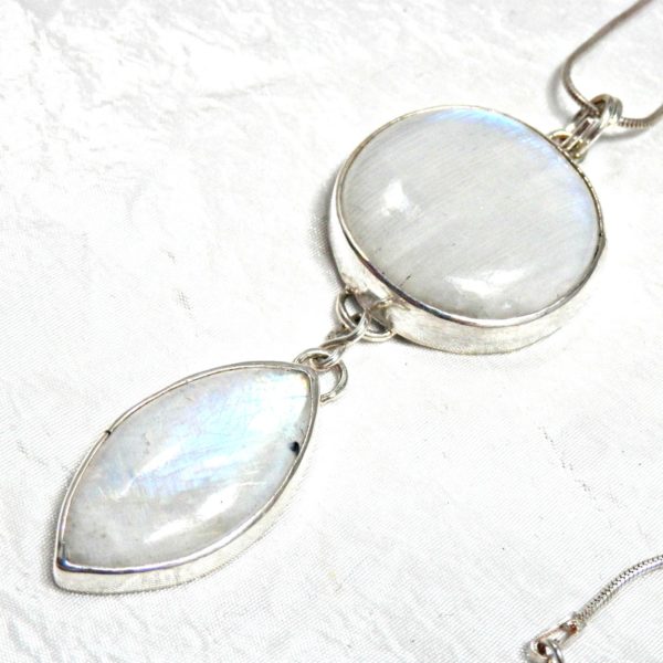 Collier sautoir Labradorites blanches Argent massif