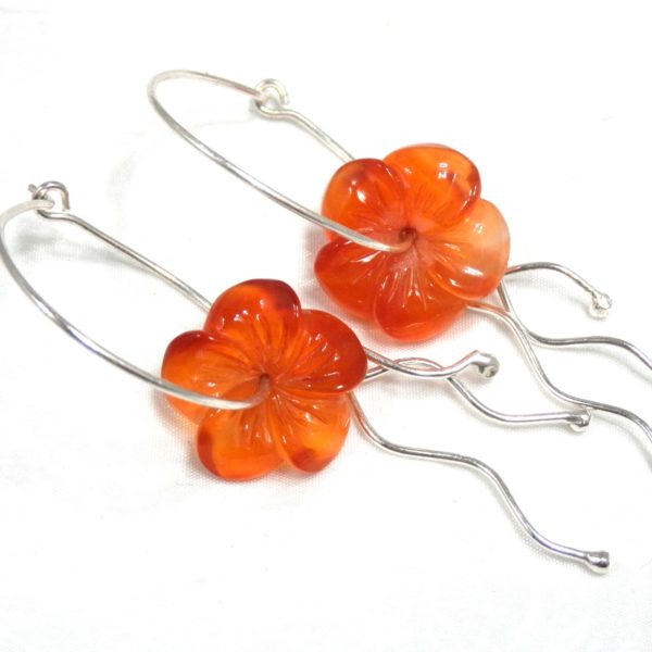 Créoles fleurs cornaline orange Argent massif