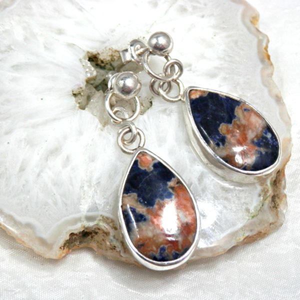 Boucles d'oreilles sodalites argent massif