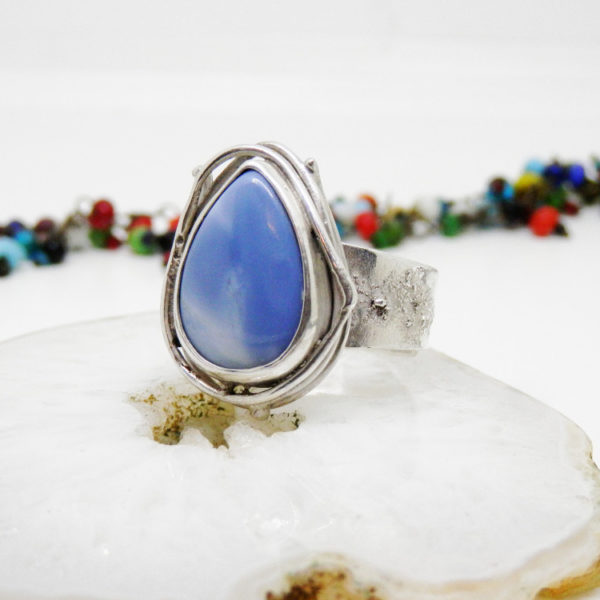Bague ajustable Opale Owyhee bleue clair argent