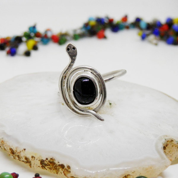 Bague serpent en argent et black star T60