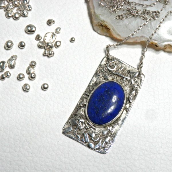 Collier pendentif Lapis Lazuli fusion contemporain Argent