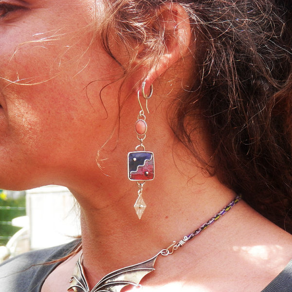 Longues boucles d'oreilles asymétriques Ethniques pendantes Argent