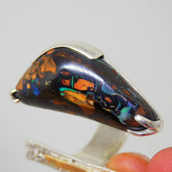 Bague imposante Opale Boulder Argent et Or