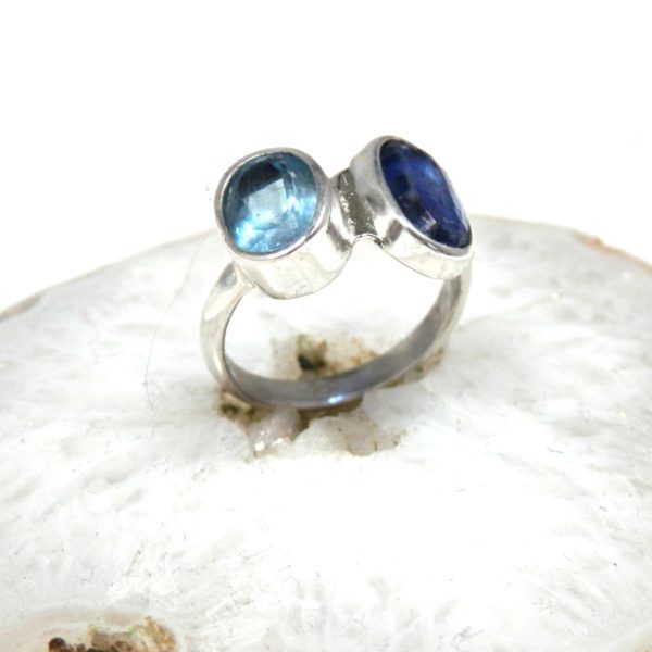 Bague aigue-marine et cyanite bleues argent