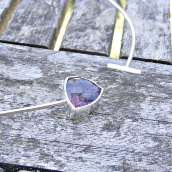 Collier Rigide Argent améthyste violette facette triangulaire