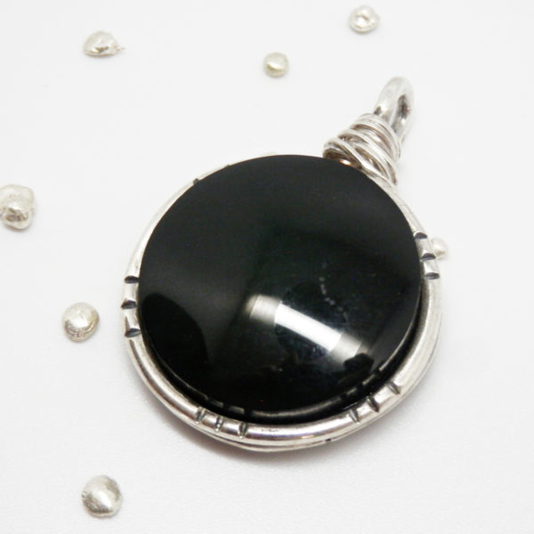 Pendentif Obsidienne en Argent massif