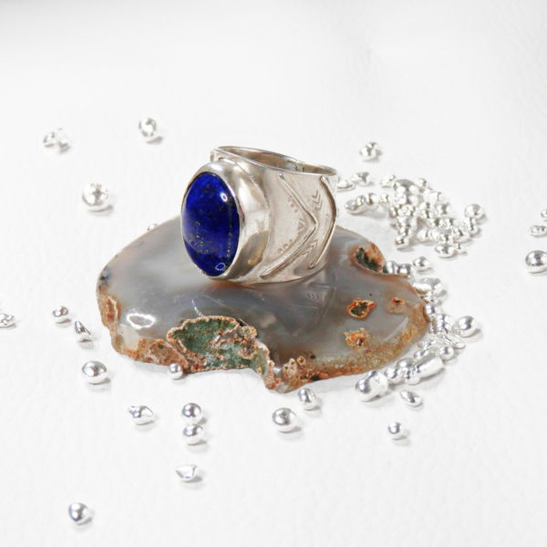 Chevalière lapis-lazuli argent massif T61, unisexe