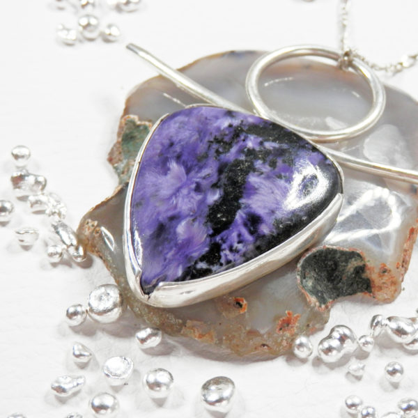 Pendentif ethnique Charoïte Violette argent massif