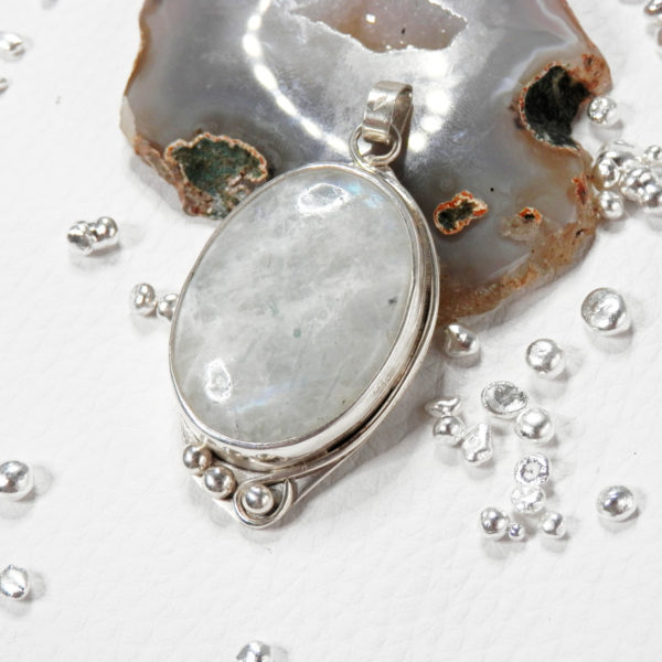 Pendentif labradorite blanche Argent massif