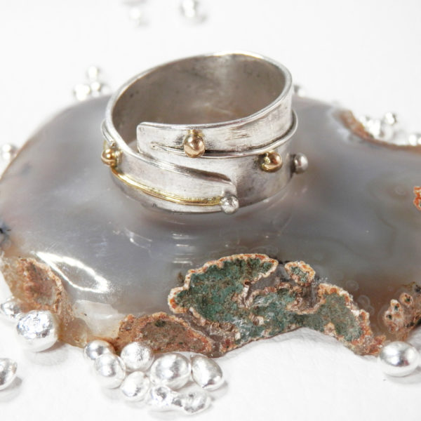 Bague ajustable Argent massif et Or ethnique