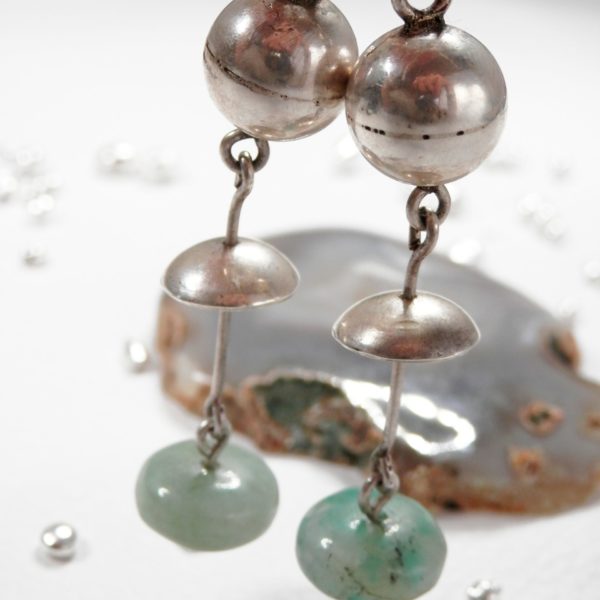 Boucles d'oreilles Argent massif et Émeraudes pendantes