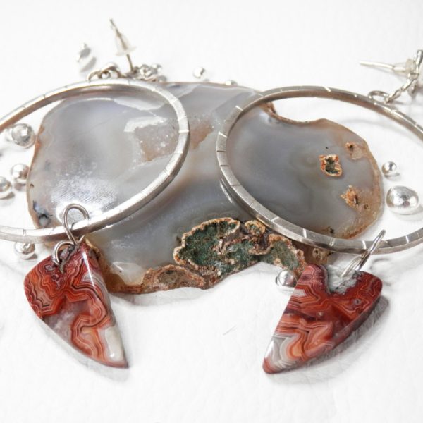 Boucles d'oreilles argent massif et Agate crazy lace