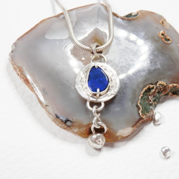 Collier ras de cou Opale bleue d'Australie Argent massif