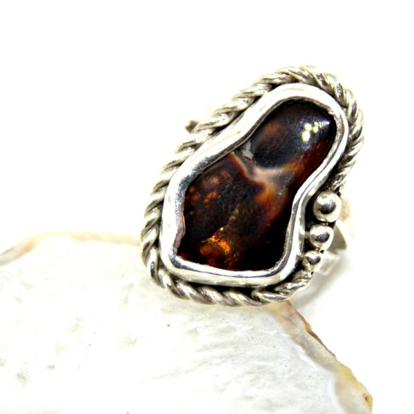 Bague Agate de Feu irisée argent massif