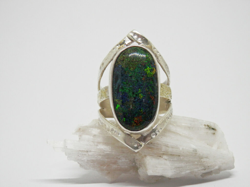 Bague En Argent 999 Avec Opale Cristal D'Andamooka (Australie) - Taille 56 - Neuf Avec étiquette