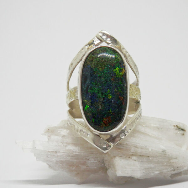 Bague Opale Andamooka d'Australie Argent massif et Or 18k