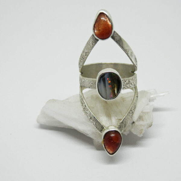 Bague triple pierres en Argent massif