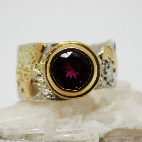 Bague argent et or Tourmaline Rose