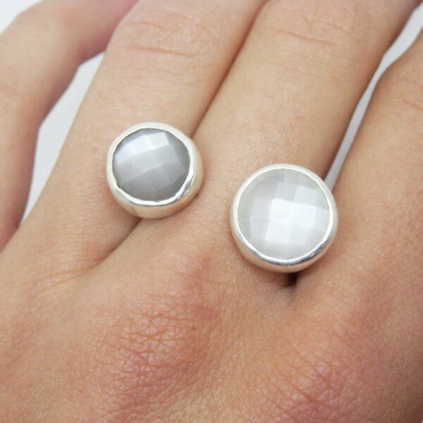 Bague Duo de pierres de lune ajustable en argent massif
