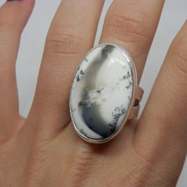 Bague Merlinite, Opale dendritique en argent massif