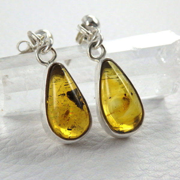 Boucles d'oreilles ambre jaune naturel argent