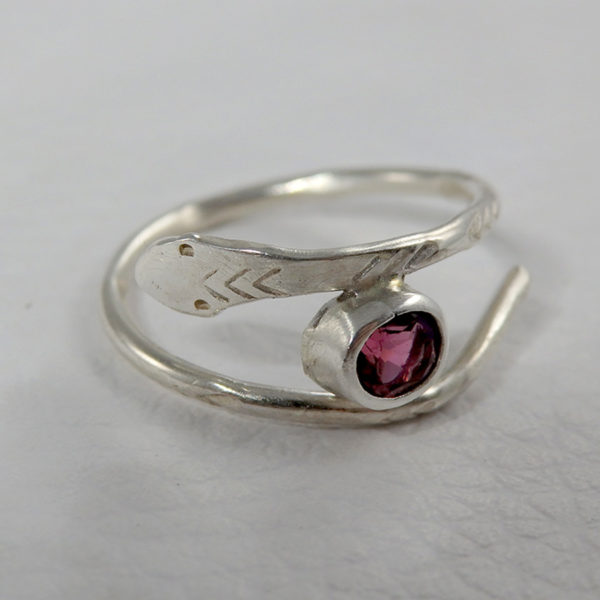 Bague ajustable serpent tourmaline rose argent