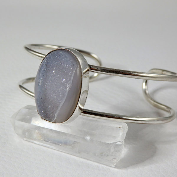 Bracelet manchette Agate Druzy naturelle Argent 925